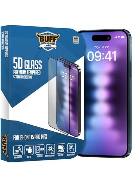 Labs Buff iPhone 15 Pro Max ile Uyumlu 5d Glass Ekran Koruyucu, Şeffaf
