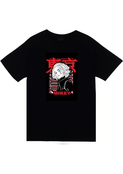 Tokyo Revengers Manjiro Sano Anime Baskılı Unisex %100 Pamuk Siyah T-Shirt