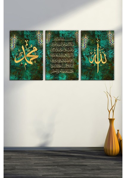 Allah (Cc) Muhammed (Sav) Ayetel Kürsi Islami Dini Hat Kanvas Tablo Seti (5 Farklı Ölçü) indirimleri