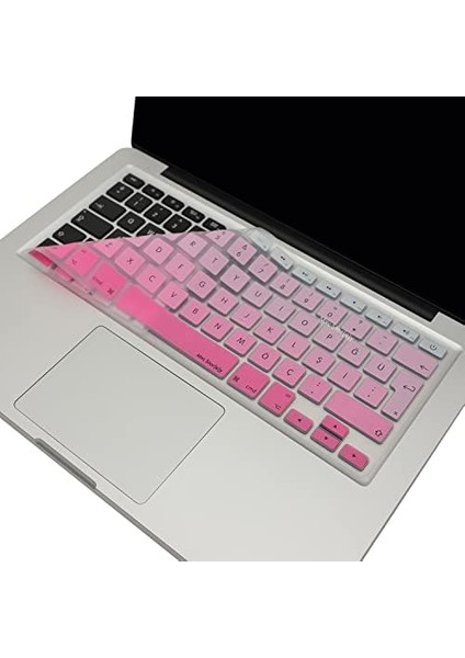 Macbook Air Pro Klavye Koruyucu (Türkçe Q) Gradient (Eski USB Li Model 2008/2017 Yılı) ile Uyumlu Pembe