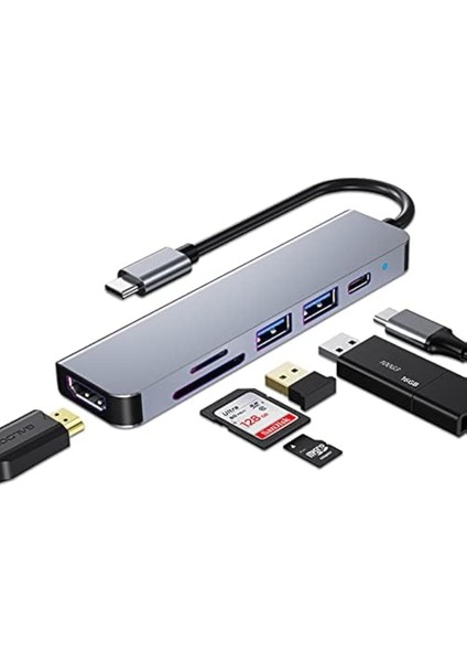 USB C Hub, MacBook Pro ve Hava Aksesuarları Için Çoklu Bağlantı Noktalı USB C Adaptörü, 4K Hdmı, USB 3.0, Sd/tf Kart Okuyucu, 100W Pd Dizüstü Bilgisayar ve Diğer C Tipi Cihazlar Için Uyumlu