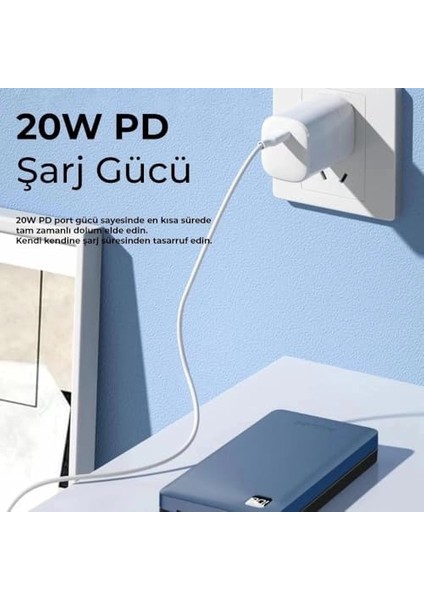 10000 Mah 22.5W USB ve Type-C Pd Üç Çıkışlı LED Göstergeli Powerbank