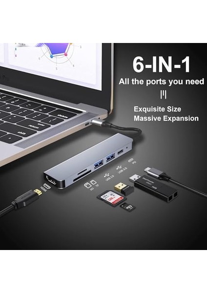 USB C Hub, MacBook Pro ve Hava Aksesuarları Için Çoklu Bağlantı Noktalı USB C Adaptörü, 4K Hdmı, USB 3.0, Sd/tf Kart Okuyucu, 100W Pd Dizüstü Bilgisayar ve Diğer C Tipi Cihazlar Için Uyumlu