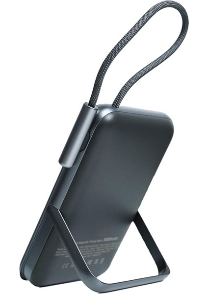 Magsafe Uyumlu Powerbank PD20W Dahili Type-C Kablolu Dijital Göstergeli 10000 Mah Kablosuz Şarj iPhone 16 Uyumlu Güç Bankası CDB001 (Siyah)