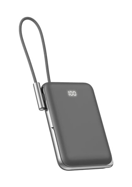 Magsafe Uyumlu Powerbank PD20W Dahili Type-C Kablolu Dijital Göstergeli 10000 Mah Kablosuz Şarj iPhone 16 Uyumlu Güç Bankası CDB001 (Siyah)