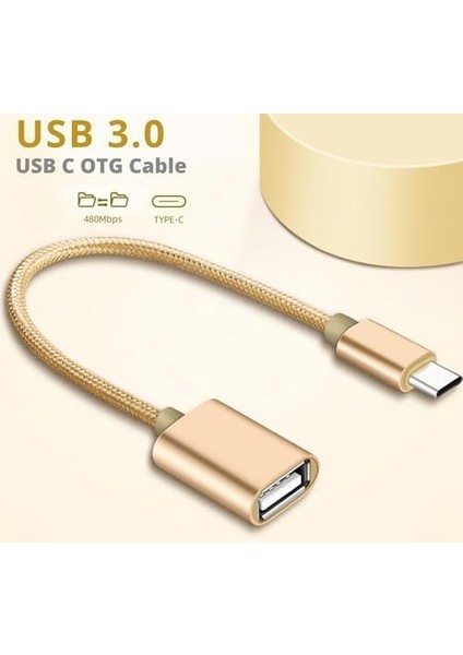 USB 3.0 To Type-C Otg Adaptör Dönüştürücü - 4 Farklı Model (Örgülü Altın)