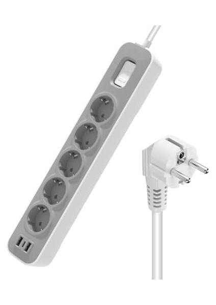 Akım Korumalı, 5 In Socket Grup Priz, 2 USB 1 Type-C Anahtarlı, 1.5 Metre Kablolu, 4000W, 16 Amper, Çocuk Korumalı, Ups Uyumlu, Elektronik Ürünlerde Tam Koruma, Topraklı (5-In)