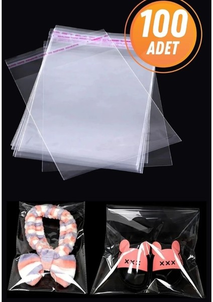 18X25CM Şeffaf Bantlı Yapışkanlı Parlak Jelatin Poşet Hediye Çeyiz Aksesuar Paketleme Poşeti 100 Ad