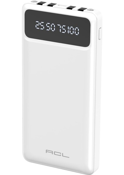 Acl 10000 Mah Powerbank Göstergeli Powerbank Type C - Lightning - Micro USB - USB Kablolu Powerbank Taşınabilir Şarj Aleti Hızlı Şarj Aleti Powerbank Pw-82 (Beyaz)