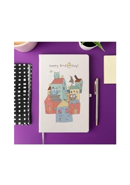 Happy Birdday Not Defteri 13 cm x 21 cm Ölçülerinde, 100 Yaprak Çizgili Defter