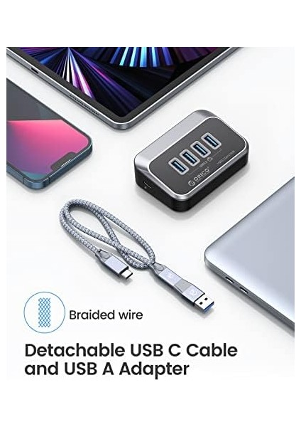 USB C Hub, 4 Port USB 3.2 Gen 2 Data Hub 10GBPS, Abs USB Dağıtıcı, 0,5 M Veri Kablosu, Mac Pro/mini, Pc, Sabit Disk, Disk Için USB Dağıtıcı