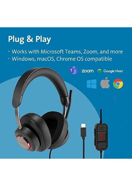 H2000 Kulak Üstü Usb-C Mikrofonlu Kulaklık, Windows ve Mac Uyumlu, Gürültü Önleme, Tak ve Çalıştır Bilgisayar Kulaklığı, Uzun 1,8 M Kablo, K83451WW