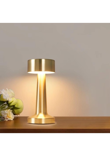 LED Şarj Edilebilir Taşınabilir Masa Lambası - Dokunmatik Aç/kapa ve Parlaklık Ayarı, 3 Renk Seçeneği (Gold, Dalya)