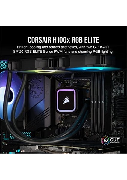 H100X Rgb Elıte Sıvı Cpu Soğutucu - 16 Dinamik Rgb LED - Airguide Teknolojisine Sahip SP120 Rgb Elıte Serisi Pwm Fanlar - Intel Lga 1700, 1200, 115X, 2066, Amd Am5/am4 Soketleri - Siyah