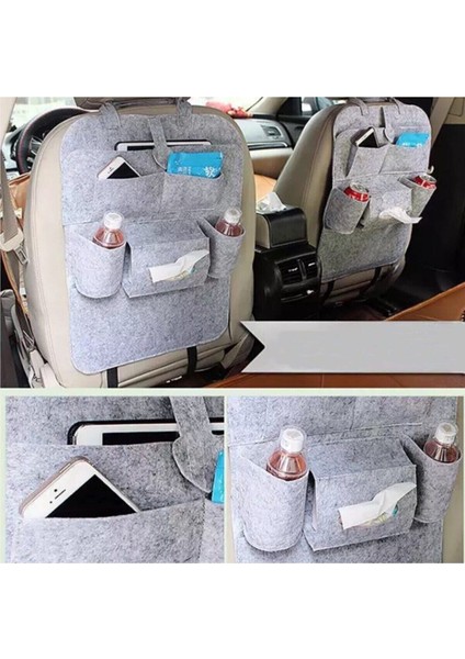 Araba Jeep Oto Araç Koltuk Arkası Organiser Eşya Düzenleyici Araba Gri Keçe Koltuk Arkası Organizer Çanta Bagaj 1 Adet