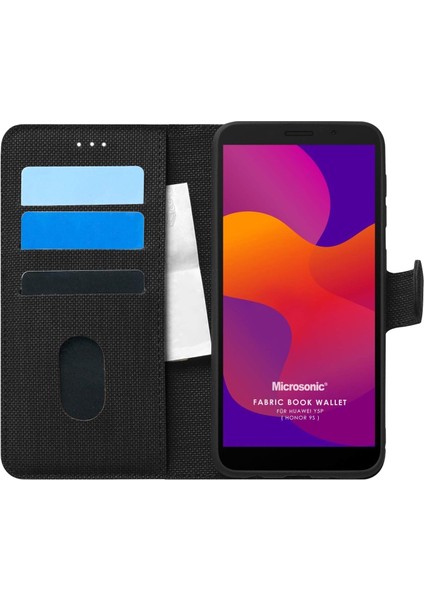 Huawei Y5P Için Kılıf Fabric Book Wallet Siyah [Y5P ile Uyumlu Kılıf - Siyah]
