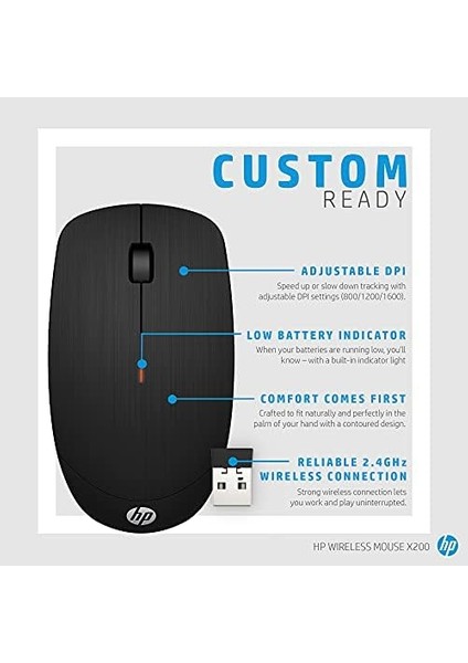 Kablosuz Mouse X200, Siyah, 6VY95AA