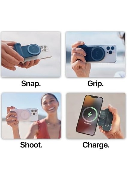 Snapgrip - Kablosuz Deklanşörlü Mobil Pil Sapı - Mıknatıslı Tutucu Her Cep Telefonuna Uyar - Entegre Powerbank Kablosuz Qi Şarjlı (Midnight)