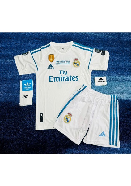 2017/18 Sezon Beyaz Şampiyonlar Ligi Ronaldo Real.madrid. Çocuk Forması 4lü Set Çorap+Biliklik