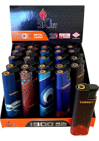 Metal Turbo Jet Çakmak 25 Adet Doldurulabilir