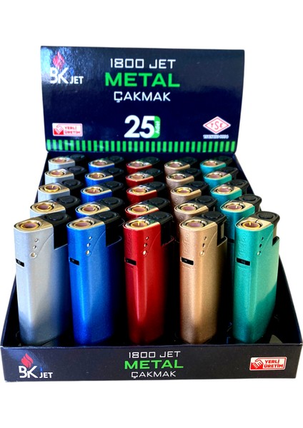 Metal Turbo Jet Çakmak 25 Adet Doldurulabilir
