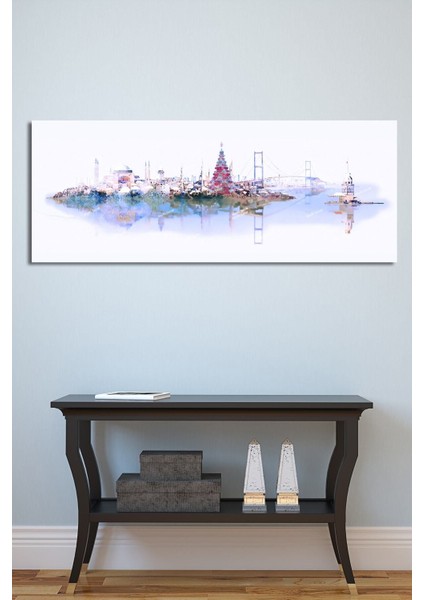 Istanbul Manzara Suluboya Efektli Kanvas Tablo