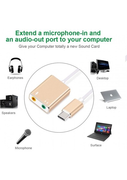 Typec Ses Kartı Type-C Sound Card Typec Mikrofon Kulaklık Ayırıcı