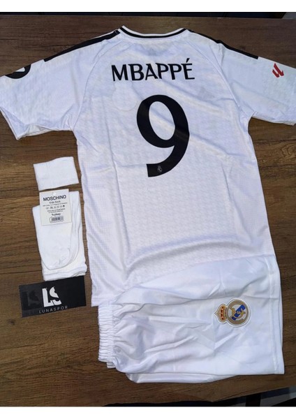 Real Madrid Mbappe 24/25 Iç Saha Yeni Sezon 9 Numara Çocuk Forması 4lü Set Çorap+Biliklik Hediye