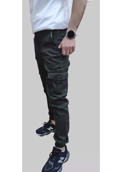 Erkek Jogger Beli ve Paçası Lastikli Keten Haki Kargo Pantolon fiyatları