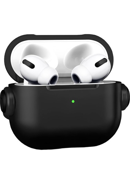 Labs Airpods 4 Uyumlu Djpods Sert Malzemeli Dayanıklı Koruyucu Kilitli Kapak Askı Aparatlı Kılıf (Siyah - Siyah)