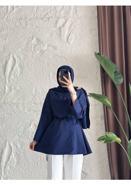 Poplin Kumaş Seyyar Kemerli Broş Detaylı Kadın Tesettür Gömlek modelleri