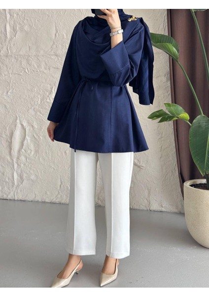 Poplin Kumaş Seyyar Kemerli Broş Detaylı Kadın Tesettür Gömlek fırsatları