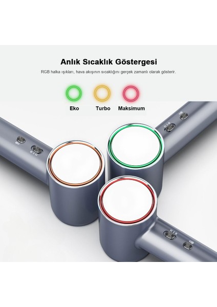 Saç Kurutma Makineleri Yüksek Hızlı 200mıl Negatif Iyon, Düşük Gürültü, Sıcaklık Kontrolü, Akıllı Rgb Halka Işıklı Aynalı Saç Kurutma Makinesi fiyatları