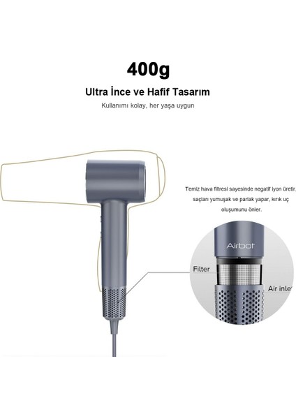 Saç Kurutma Makineleri Yüksek Hızlı 200mıl Negatif Iyon, Düşük Gürültü, Sıcaklık Kontrolü, Akıllı Rgb Halka Işıklı Aynalı Saç Kurutma Makinesi modelleri