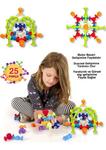 Elite Vakum Molekül 25 Parça Yapı Taşları Fidget Duyusal Eğitici Oyuncak Squigz LEGO 1 Adet