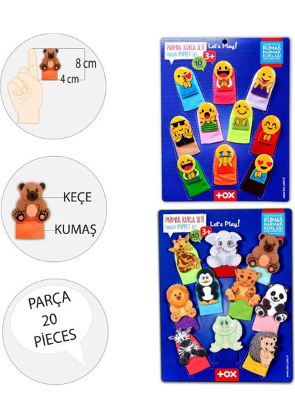 Elite 2 Set - 20 Parça Emojiler ve Vahşi Hayvanlar Parmak Kukla T106 T782 1 Adet