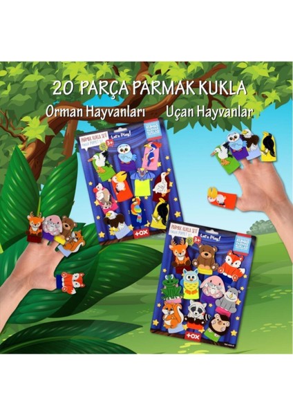 2 Set - 20 Parça Orman ve Uçan Hayvanlar Parmak Kukla T218 T222 1 Adet