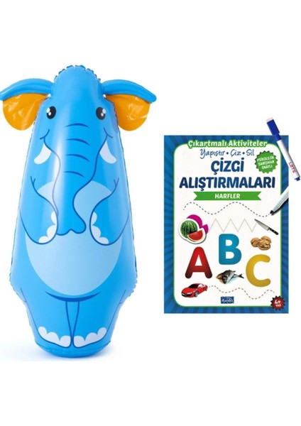 Elite Bop Bags Fil Desenli Hacıyatmaz 89 cm Sulu Hacı Yatmaz + Harfler Çizgi Alıştırmaları 1 Adet