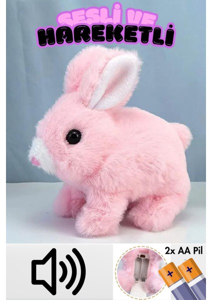 Peluş Hareketli Tavşan Kulakları ve Ayakları Hareket Eden Sesli Oyuncak (2x Pil Hediye) 1 Adet