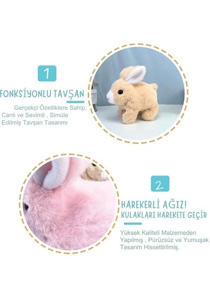 Peluş Hareketli Tavşan Kulakları ve Ayakları Hareket Eden Sesli Oyuncak (2x Pil Hediye) 1 Adet