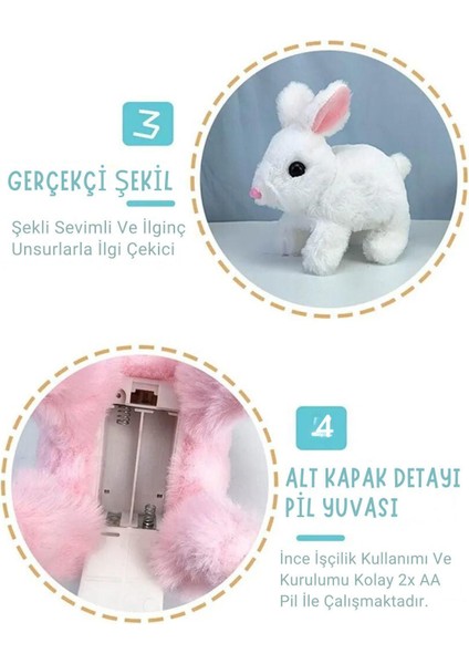 Peluş Hareketli Tavşan Kulakları ve Ayakları Hareket Eden Sesli Oyuncak (2x Pil Hediye) 1 Adet