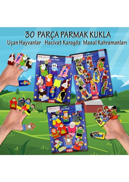 Elite 3 Set - 30 Parça Hacivat Karagöz , Masal Kahramanları ve Uçan Hayvanlar Parmak Kukla 1 Adet