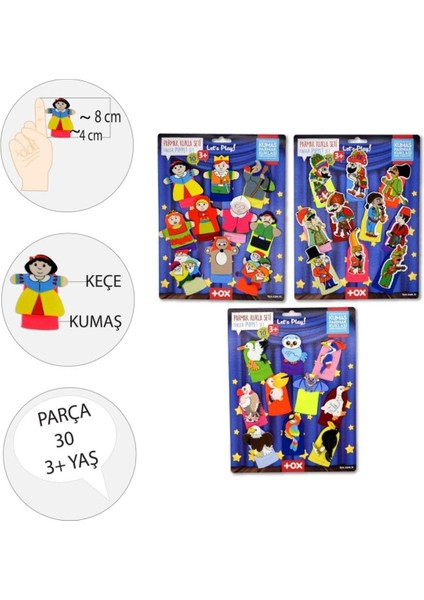 Elite 3 Set - 30 Parça Hacivat Karagöz , Masal Kahramanları ve Uçan Hayvanlar Parmak Kukla 1 Adet