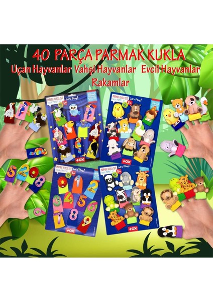 Elite 4 Set - 40 Parça Rakamlar, Uçan, Evcil ve Vahşi Hayvanlar Parmak Kukla T771 T781 T222 T64 1 Adet