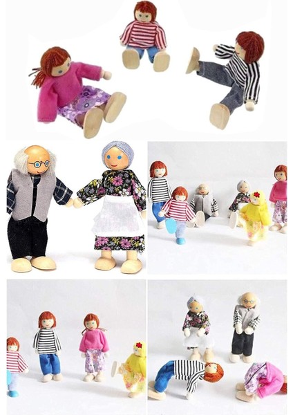 Elite 6'lı Ahşap Kukla Aile Seti Oyuncak Okul Öncesi El Yapımı Montessori Çocuk Bebek Evi Için Ahşap Kukla 1 Adet
