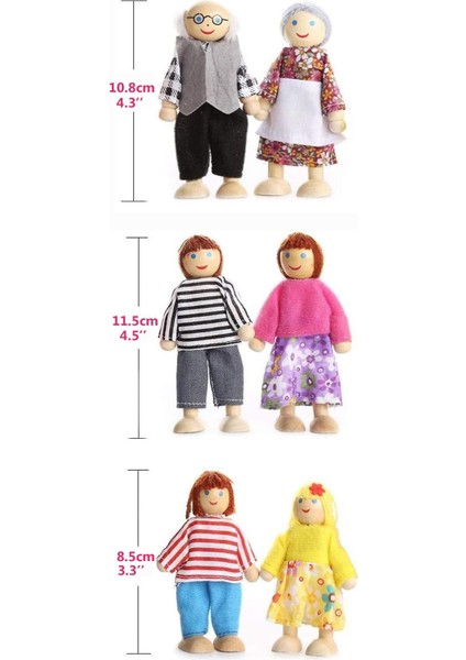 Elite 6'lı Ahşap Kukla Aile Seti Oyuncak Okul Öncesi El Yapımı Montessori Çocuk Bebek Evi Için Ahşap Kukla 1 Adet