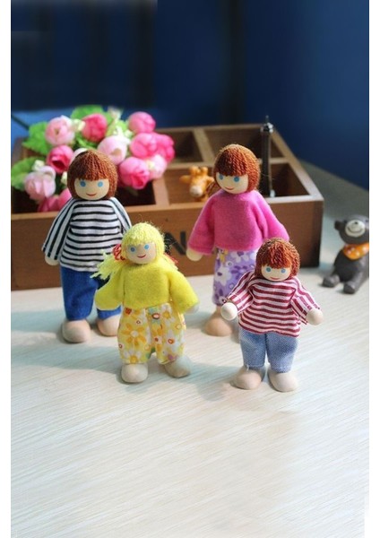 Elite 6'lı Ahşap Kukla Aile Seti Oyuncak Okul Öncesi El Yapımı Montessori Çocuk Bebek Evi Için Ahşap Kukla 1 Adet