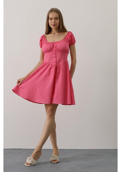 Beli Korseli Mini Elbise - Fuşya