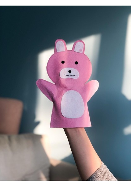 Elite Tavşan Figürlü Pembe El Kuklası - Keçe Eğitici Hayvan Kukla - Özel Tasarımlı 1 Adet