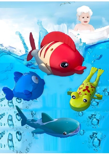 Elite Hayır 4'lü Set Banyo Havuz ve Deniz Oyuncağı Suda Yüzen Kurmalı Oyuncak Balık Deniz Canlıları Hayır 1 Adet
